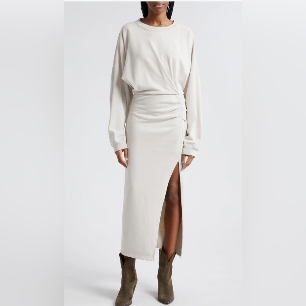 MARANT ÉTOILE Mafalda Salomon Long Sleeve Cotton Fleece Midi Dress 38 NWT 550$ - Picture 2 of 14